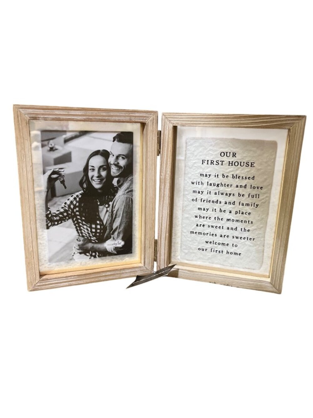 Mud Pie Our First House Hinged Wooden 4x6 Double Photo Frame Housewarming Used